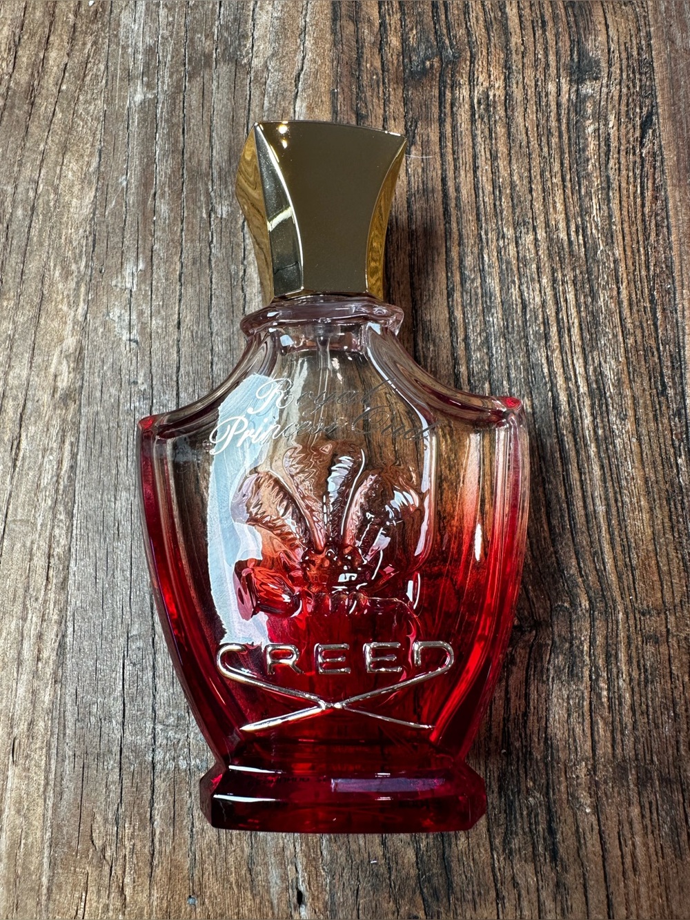 Creed Red to Clear Ombre Glass Bottle with Gold Cap